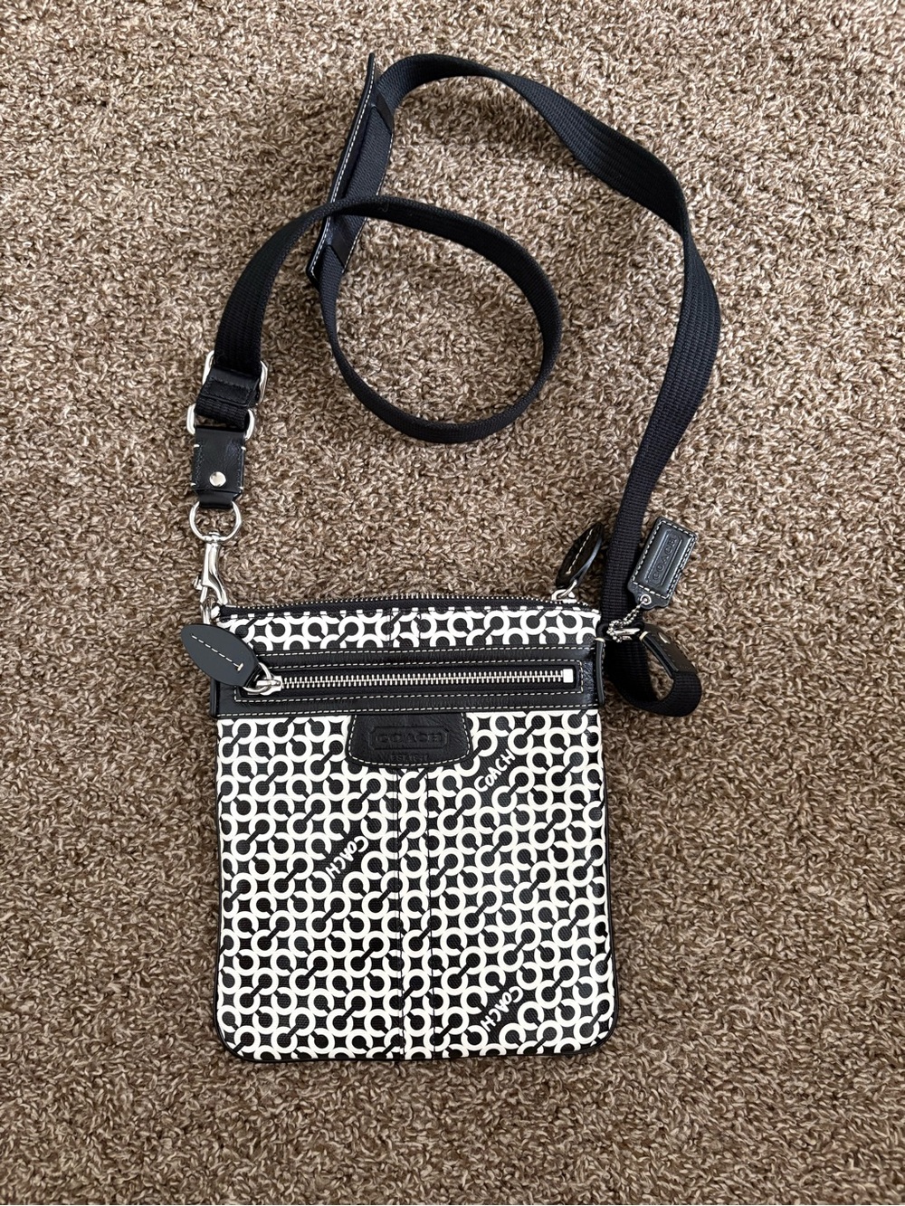 Coach Black & White Signature Messenger Crossbody